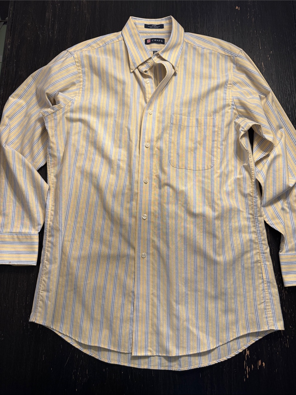 Chaps Men’s Yellow and Blue Striped Dress Shirt Medium